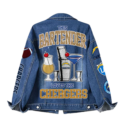 LIMITED EDITION - NEW CUSTOMIZED NFL09 LAC LOS ANGELES CHARGERS DENIM JACKET