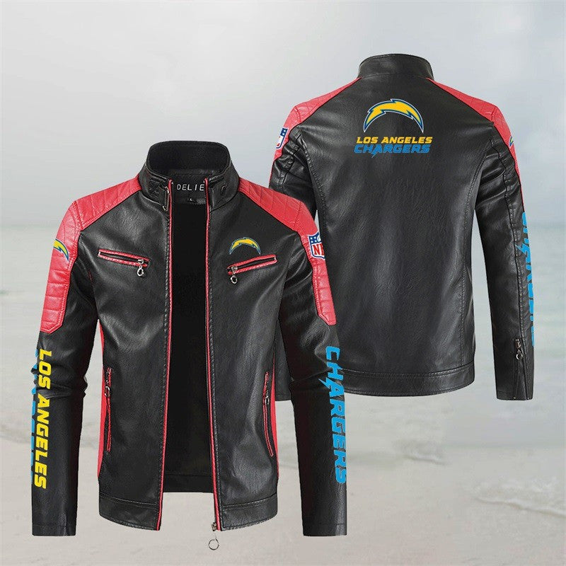 LIMITED EDITION - NEW CUSTOMIZED NFL09 LAC LOS ANGELES CHARGERS LEATHER BIKER JACKET