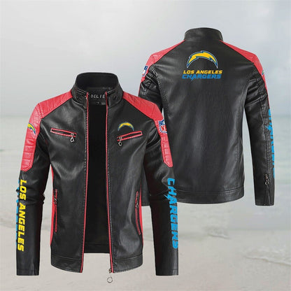 LIMITED EDITION - NEW CUSTOMIZED NFL09 LAC LOS ANGELES CHARGERS LEATHER BIKER JACKET