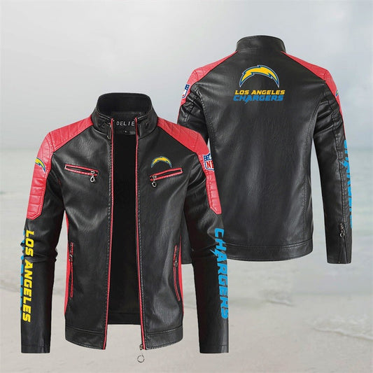 LIMITED EDITION - NEW CUSTOMIZED NFL09 LAC LOS ANGELES CHARGERS LEATHER BIKER JACKET