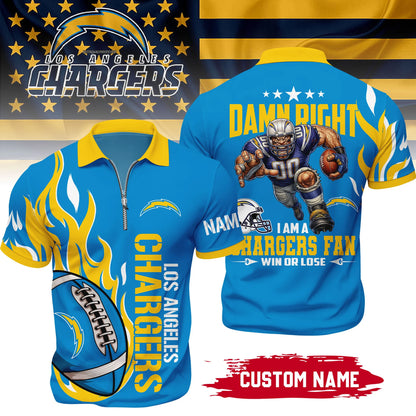 LIMITED EDITION - NEW CUSTOMIZED NFL09 LAC LOS ANGELES CHARGERS ZIP POLO SHIRT