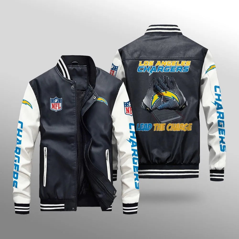 LIMITED EDITION - NEW CUSTOMIZED NFL09 LAC LOS ANGELES CHARGERS LEATHER BOMBER JACKET