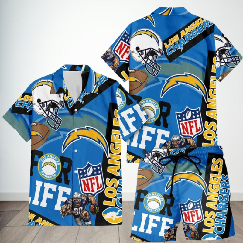 LIMITED EDITION - NEW CUSTOMIZED NFL09 LAC LOS ANGELES CHARGERS UNISEX HAWAIIAN SHIRT & SHORTS SET