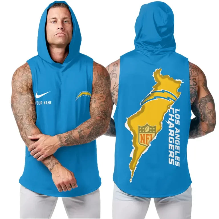 LIMITED EDITION - NEW CUSTOMIZED NFL09 LAC LOS ANGELES CHARGERS HOODED TANK TOP