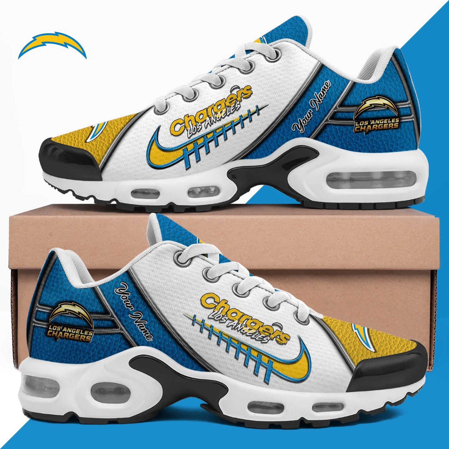 LIMITED EDITION - NEW CUSTOMIZED NFL09 LAC LOS ANGELES CHARGERS UNISEX AIR MAX PLUS SNEAKERS
