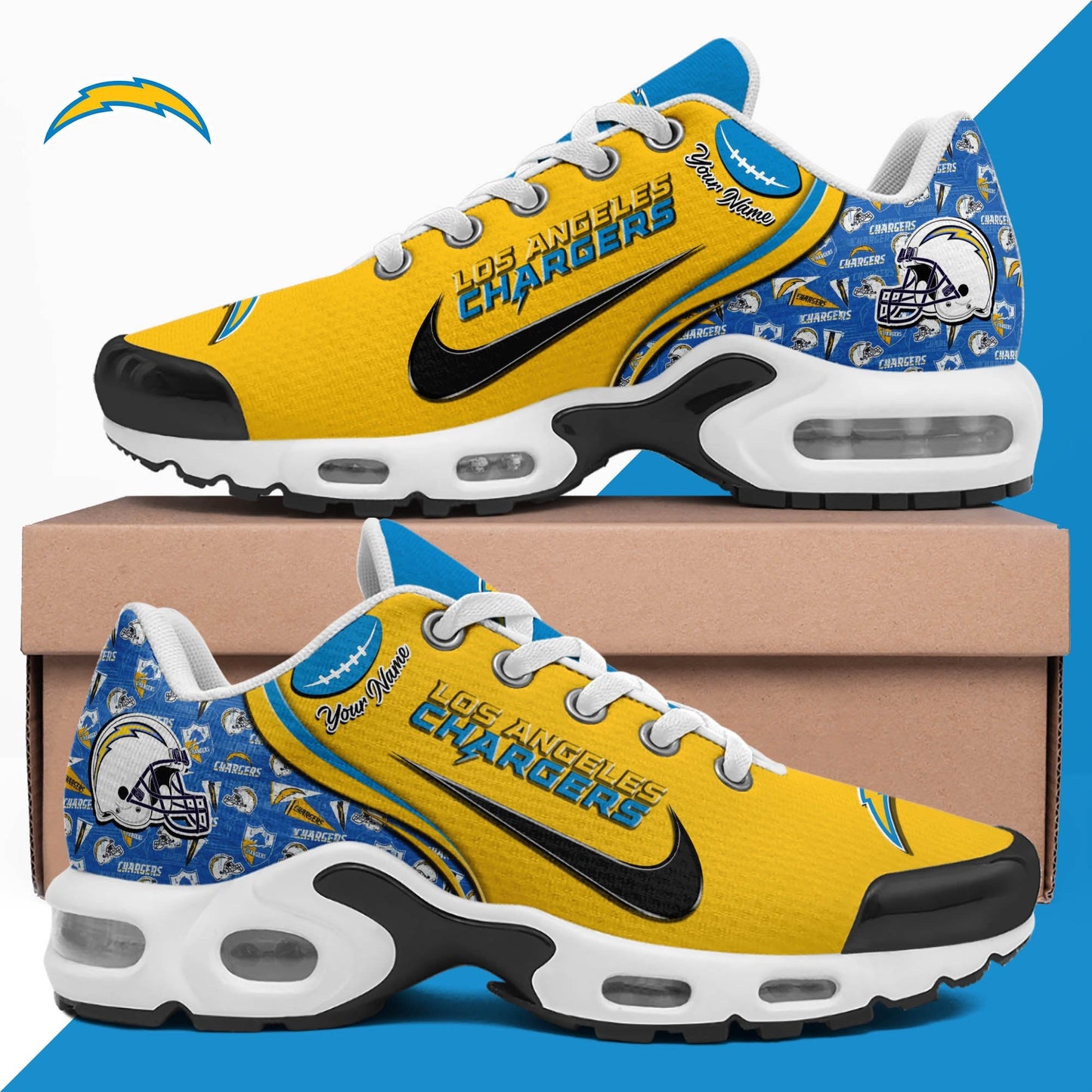 LIMITED EDITION - NEW CUSTOMIZED NFL09 LAC LOS ANGELES CHARGERS UNISEX AIR MAX PLUS SNEAKERS