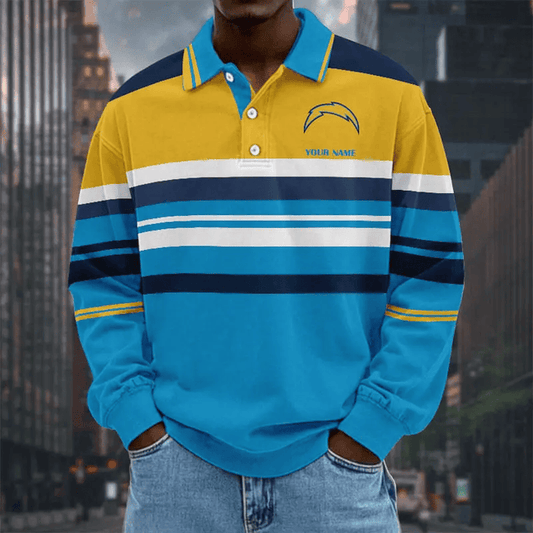 LIMITED EDITION - NEW CUSTOMIZED NFL09 LAC LOS ANGELES CHARGERS MEN LONG SLEEVE POLO
