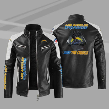 LIMITED EDITION - NEW CUSTOMIZED NFL09 LAC LOS ANGELES CHARGERS LEATHER BIKER JACKET