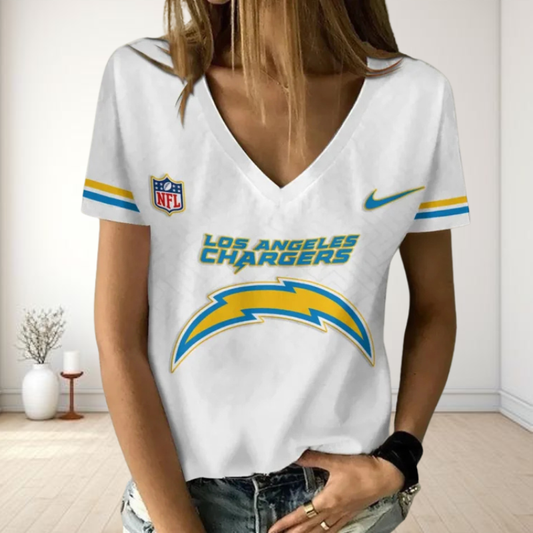 LIMITED EDITION - NEW CUSTOMIZED NFL09 LAC LOS ANGELES CHARGERS V-NECK FEMALE SHIRT