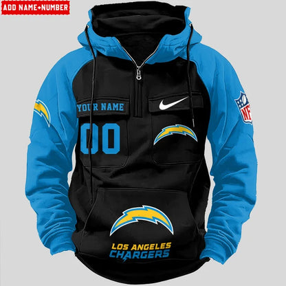 LIMITED EDITION - NEW CUSTOMIZED NFL09 LAC LOS ANGELES CHARGERS QUARTER ZIP HOODIE