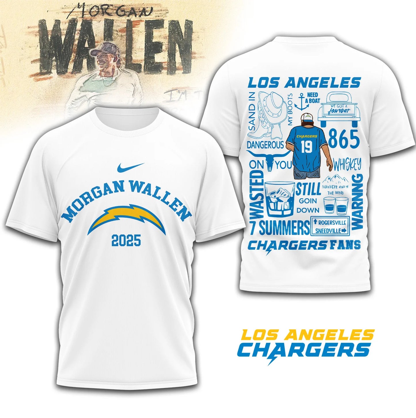 LIMITED EDITION - NEW CUSTOMIZED NFL09 LAC LOS ANGELES CHARGERS T-SHIRT | MULTIPLE COLORS AVAILABLE
