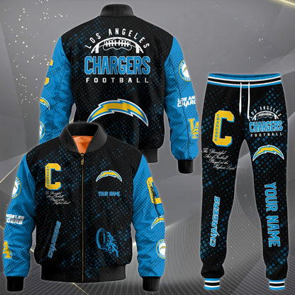 LIMITED EDITION - NEW CUSTOMIZED NFL09 LAC LOS ANGELES CHARGERS SATIN VARSITY JACKET & LONG PANTS