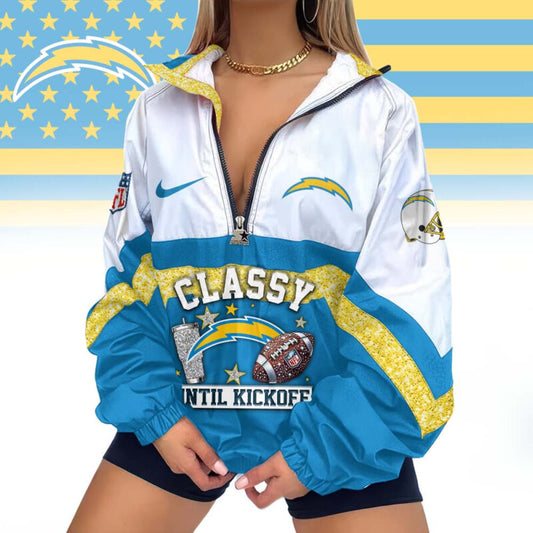 LIMITED EDITION - NEW CUSTOMIZED NFL09 LAC LOS ANGELES CHARGERS V-NECK ZIPPER SWEATSHIRT JACKET