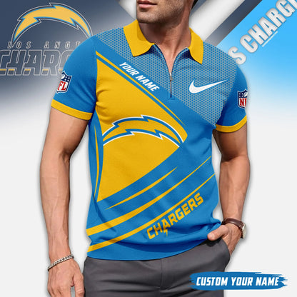 LIMITED EDITION - NEW CUSTOMIZED NFL09 LAC LOS ANGELES CHARGERS ZIP POLO SHIRT