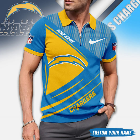 LIMITED EDITION - NEW CUSTOMIZED NFL09 LAC LOS ANGELES CHARGERS ZIP POLO SHIRT