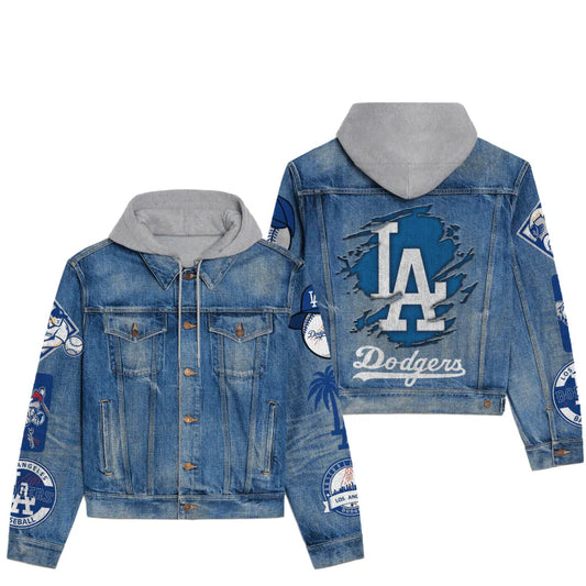 LIMITED EDITION - NEW CUSTOMIZED MLB02 LAD LOS ANGELES DODGERS HOODED DENIM JACKET