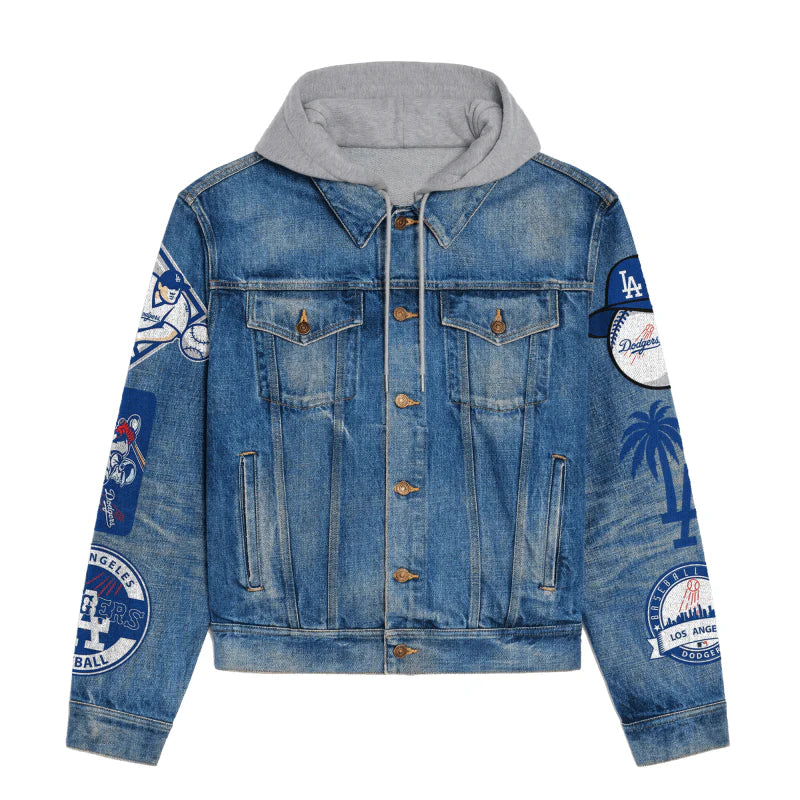 LIMITED EDITION - NEW CUSTOMIZED MLB02 LAD LOS ANGELES DODGERS HOODED DENIM JACKET