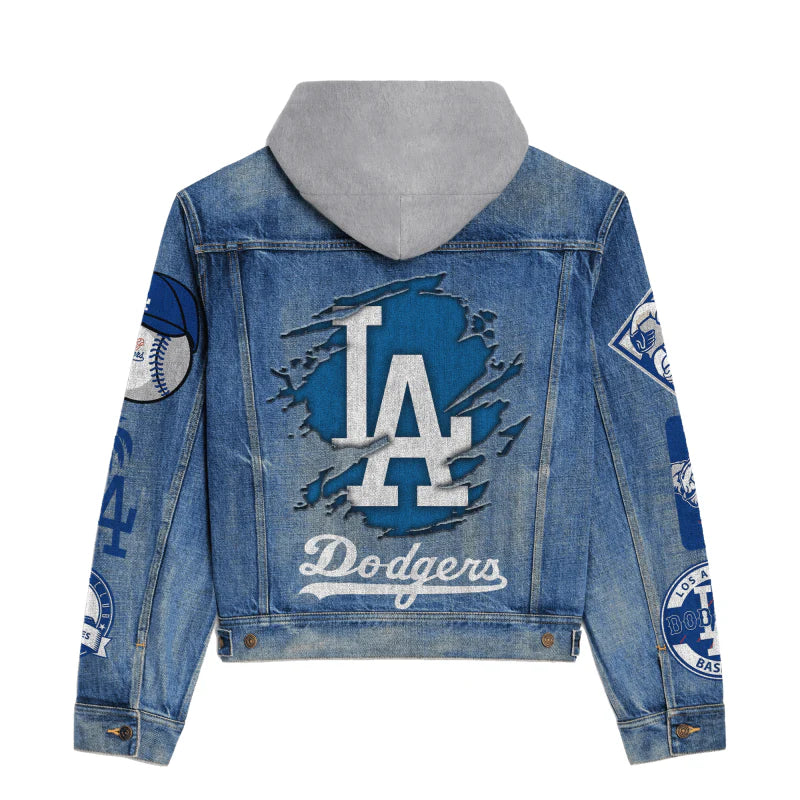 LIMITED EDITION - NEW CUSTOMIZED MLB02 LAD LOS ANGELES DODGERS HOODED DENIM JACKET