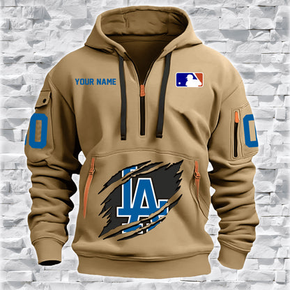 LIMITED EDITION - NEW CUSTOMIZED MLB02 LA DODGERS QUARTER ZIP HOODIE