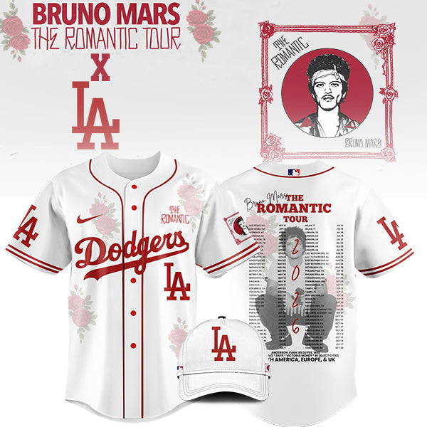 LIMITED EDITION - NEW CUSTOMIZED MLB02 LA DODGERS x BRUNO MARS BASEBALL JERSEY & CAP