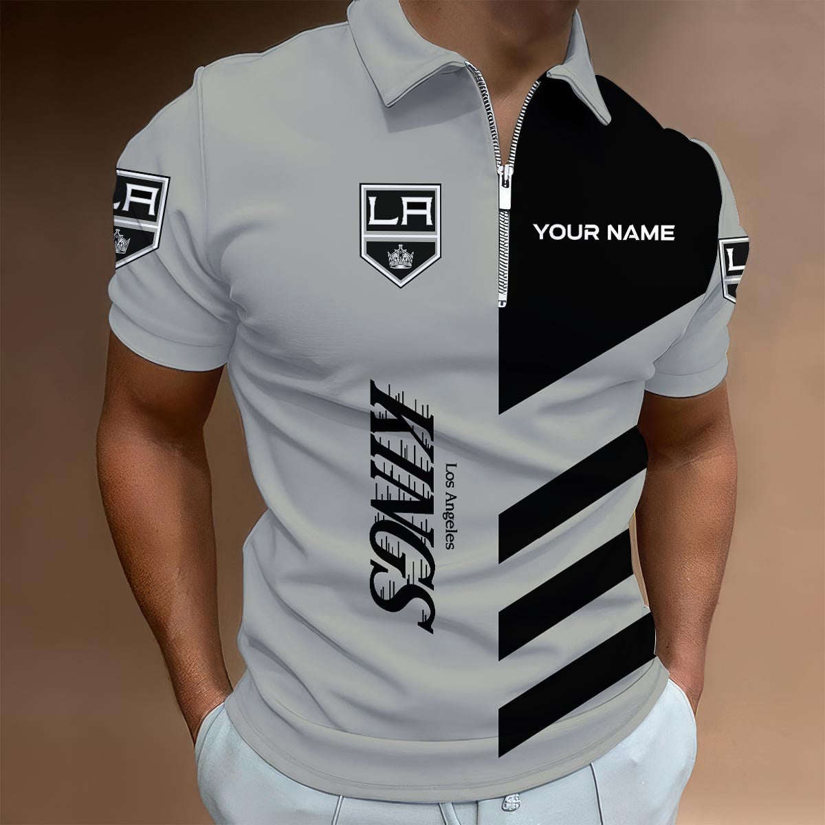 LIMITED EDITION - NEW CUSTOMIZED NHL16 LAK LOS ANGELES KINGS ZIP POLO SHIRT