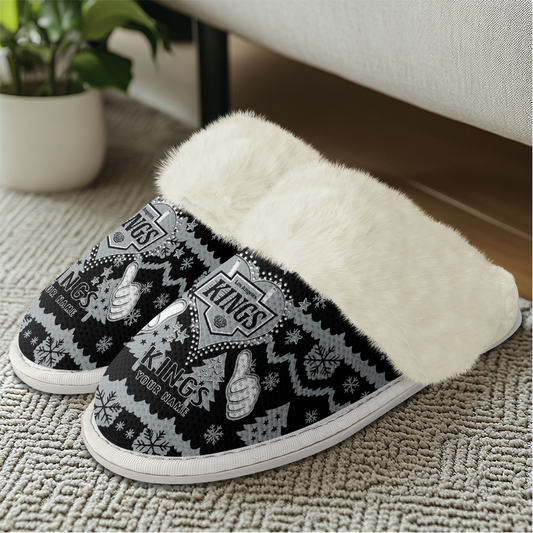 LIMITED EDITION - NEW CUSTOMIZED NHL16 LAK LOS ANGELES KINGS FUR-LINED SLIPPERS