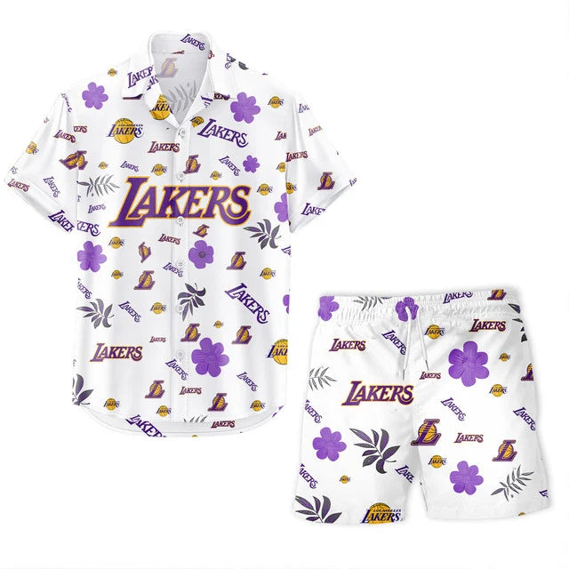 LIMITED EDITION - NEW CUSTOMIZED NBA09 LLA LOS ANGELES LAKERS UNISEX HAWAIIAN SHIRT & SHORTS SET