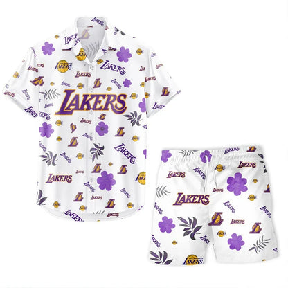 LIMITED EDITION - NEW CUSTOMIZED NBA09 LLA LOS ANGELES LAKERS UNISEX HAWAIIAN SHIRT & SHORTS SET