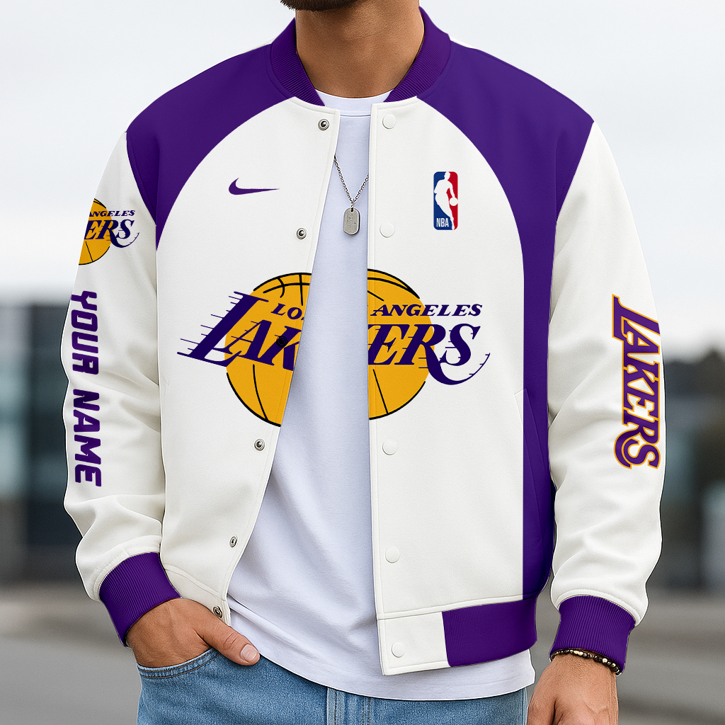 LIMITED EDITION - NEW CUSTOMIZED NBA09 LL LOS ANGELES LAKERS BASEBALL JACKET, SATIN VARSITY JACKET
