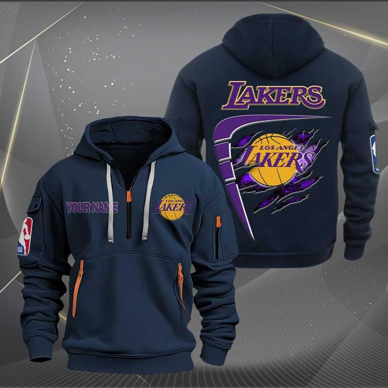 [HOT DEAL] NEW CUSTOMIZED NBA09 LL LOS ANGELES LAKERS QUARTER ZIP HOODIE