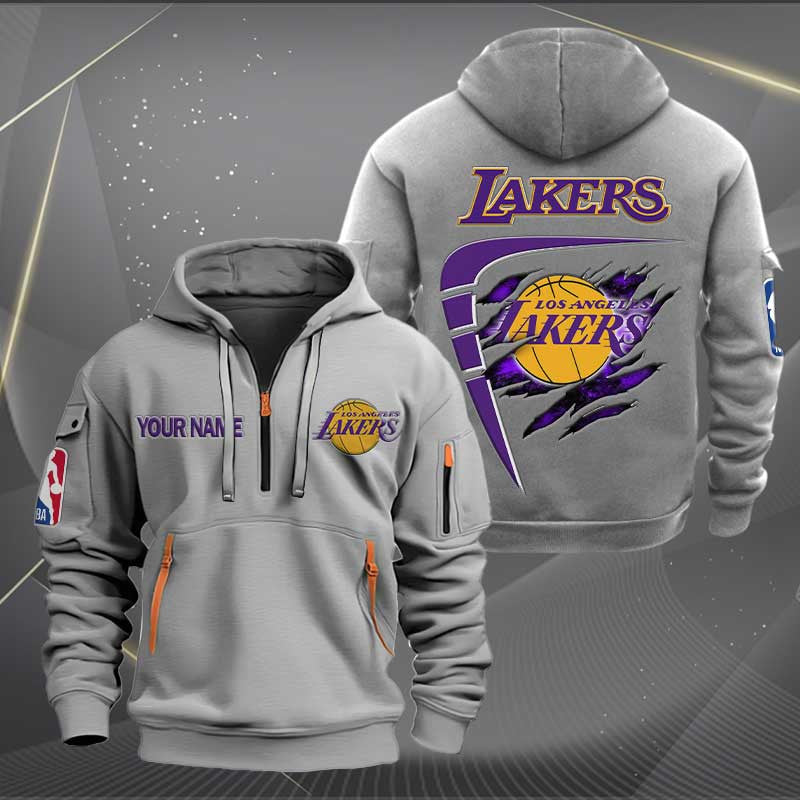 [HOT DEAL] NEW CUSTOMIZED NBA09 LL LOS ANGELES LAKERS QUARTER ZIP HOODIE