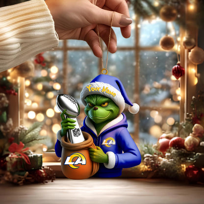 LIMITED EDITION - NEW CUSTOMIZED NFL22 LAR LOS ANGELES RAMS THE GRINCH ACRYLIC ORNAMENT
