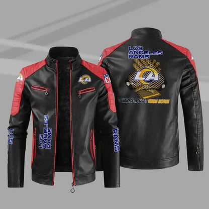 LIMITED EDITION - NEW CUSTOMIZED NFL22 LAR LOS ANGELES RAMS LEATHER BIKER JACKET