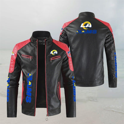 LIMITED EDITION - NEW CUSTOMIZED NFL22 LAR LOS ANGELES RAMS LEATHER BIKER JACKET