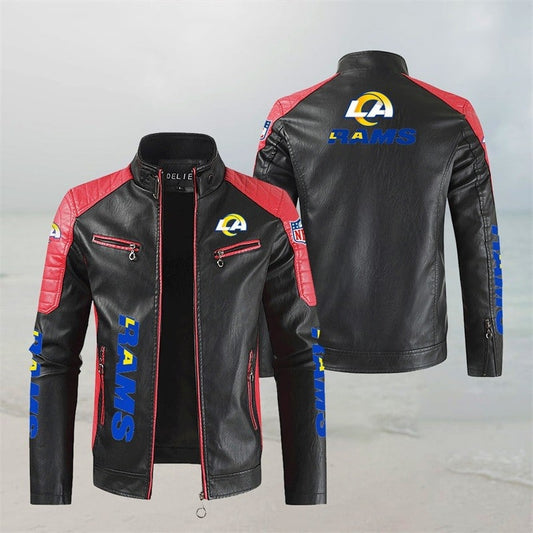LIMITED EDITION - NEW CUSTOMIZED NFL22 LAR LOS ANGELES RAMS LEATHER BIKER JACKET