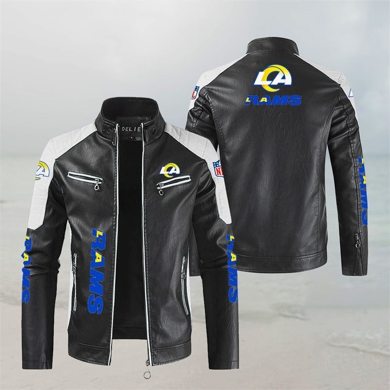 LIMITED EDITION - NEW CUSTOMIZED NFL22 LAR LOS ANGELES RAMS LEATHER BIKER JACKET