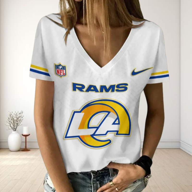 LIMITED EDITION - NEW CUSTOMIZED NFL22 LAR LOS ANGELES RAMS V-NECK FEMALE SHIRT