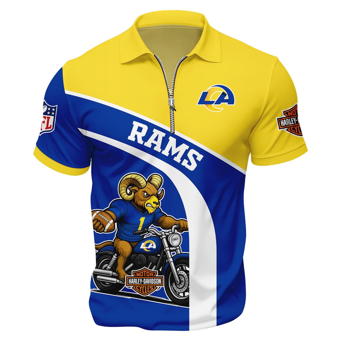 LIMITED EDITION - NEW CUSTOMIZED NFL22 LAR LOS ANGELES RAMS HARLEY-DAVIDSON POLO WITH ZIPPER SHIRT
