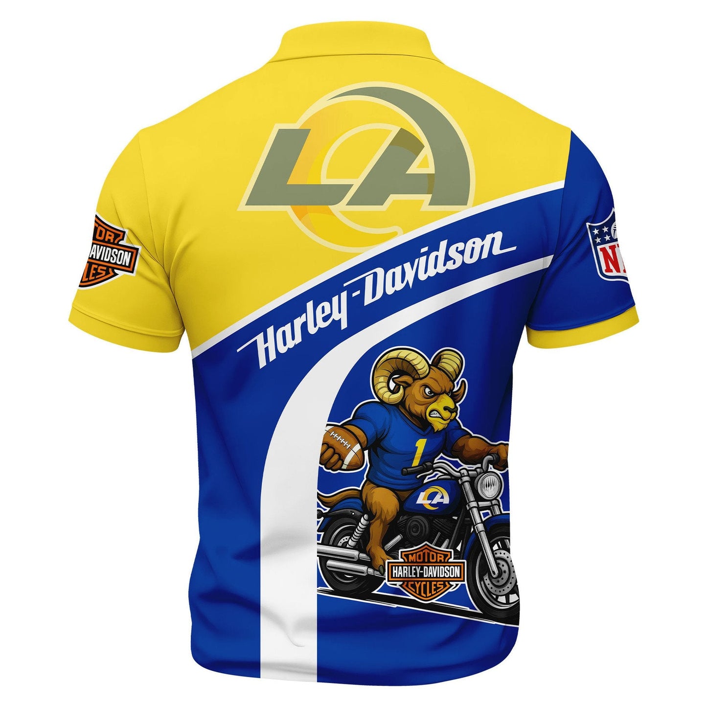LIMITED EDITION - NEW CUSTOMIZED NFL22 LAR LOS ANGELES RAMS HARLEY-DAVIDSON POLO WITH ZIPPER SHIRT