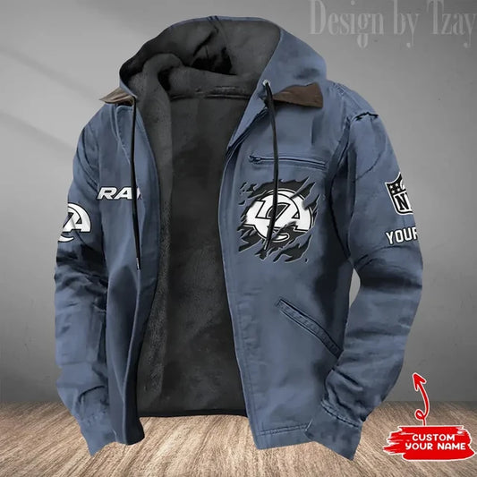 LIMITED EDITION - NEW CUSTOMIZED NFL22 LAR LOS ANGELES RAMS HOODED CARDIGAN JACKET