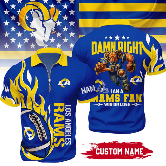 LIMITED EDITION - NEW CUSTOMIZED NFL22 LAR LOS ANGELES RAMS ZIP POLO SHIRT