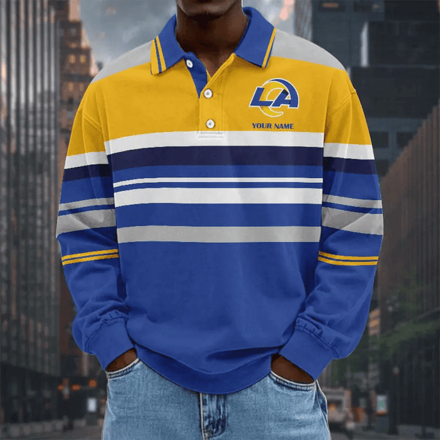 LIMITED EDITION - NEW CUSTOMIZED NFL22 LAR LOS ANGELES RAMS MEN LONG SLEEVE POLO