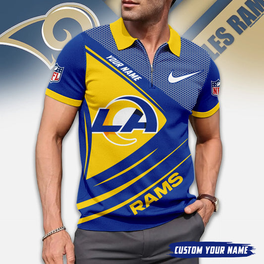 LIMITED EDITION - NEW CUSTOMIZED NFL22 LAR LOS ANGELES RAMS ZIP POLO SHIRT