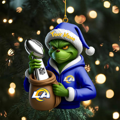 LIMITED EDITION - NEW CUSTOMIZED NFL22 LAR LOS ANGELES RAMS THE GRINCH ACRYLIC ORNAMENT