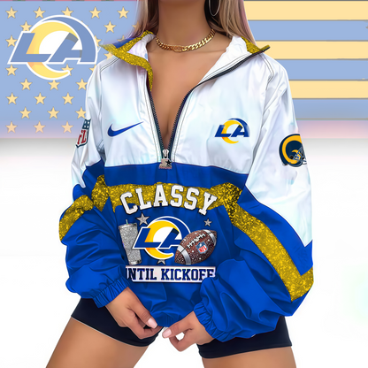 LIMITED EDITION - NEW CUSTOMIZED NFL22 LAR LOS ANGELES RAMS V-NECK ZIPPER SWEATSHIRT JACKET