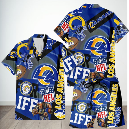 LIMITED EDITION - NEW CUSTOMIZED NFL22 LAR LOS ANGELES RAMS UNISEX HAWAIIAN SHIRT & SHORTS SET