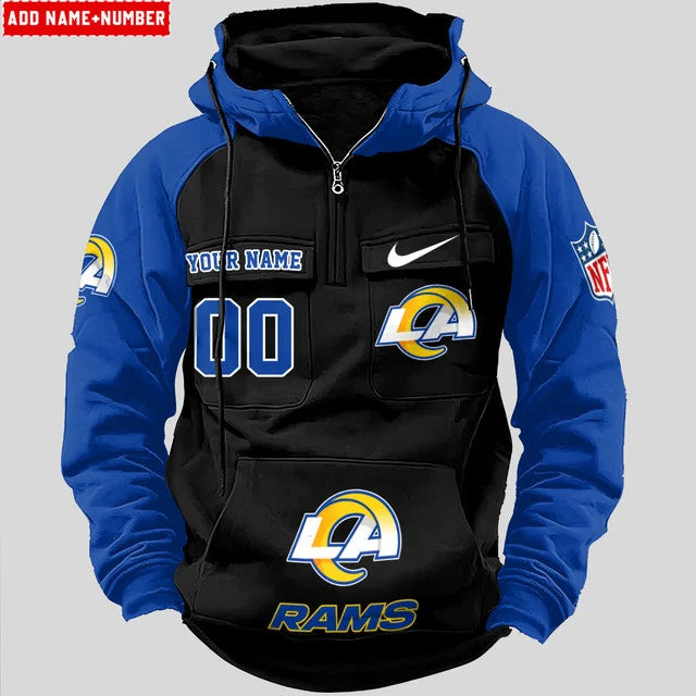 LIMITED EDITION - NEW CUSTOMIZED NFL22 LAR LOS ANGELES RAMS QUARTER ZIP HOODIE