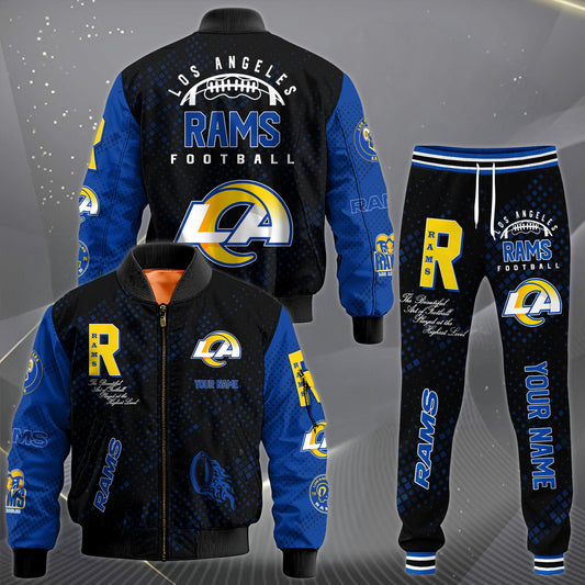 LIMITED EDITION - NEW CUSTOMIZED NFL22 LAR LOS ANGELES RAMS SATIN VARSITY JACKET & LONG PANTS