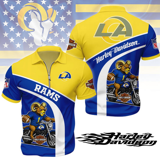LIMITED EDITION - NEW CUSTOMIZED NFL22 LAR LOS ANGELES RAMS HARLEY-DAVIDSON POLO WITH ZIPPER SHIRT