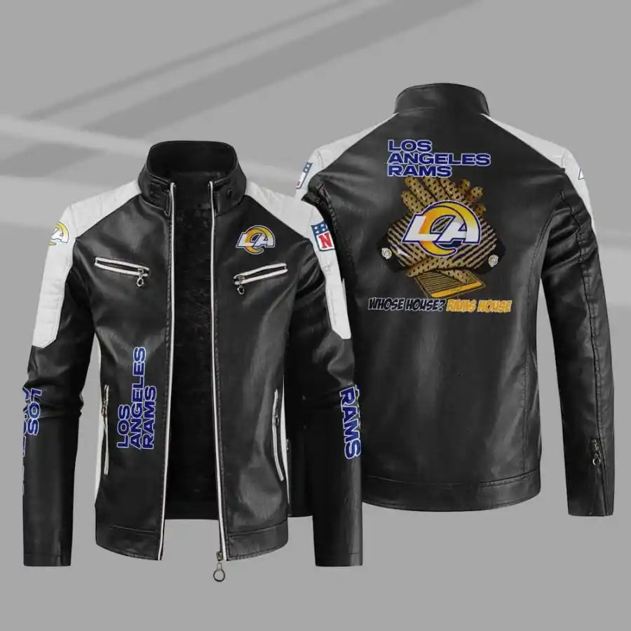 LIMITED EDITION - NEW CUSTOMIZED NFL22 LAR LOS ANGELES RAMS LEATHER BIKER JACKET